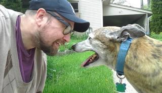 Ryan (left) will work hard to make Ann Arbor available for all.  Juliet the greyhound (right) will lick your face.